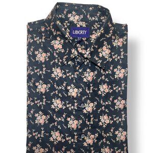 Liberty of London Tea Roses Three Quarter Sleeve Cotton Collar Shirt Blouse Top